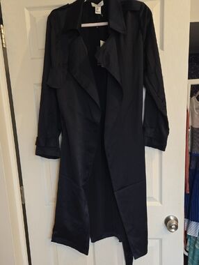 Rachel Zoe Navy Satin Trench Jacket with  Belt Medium